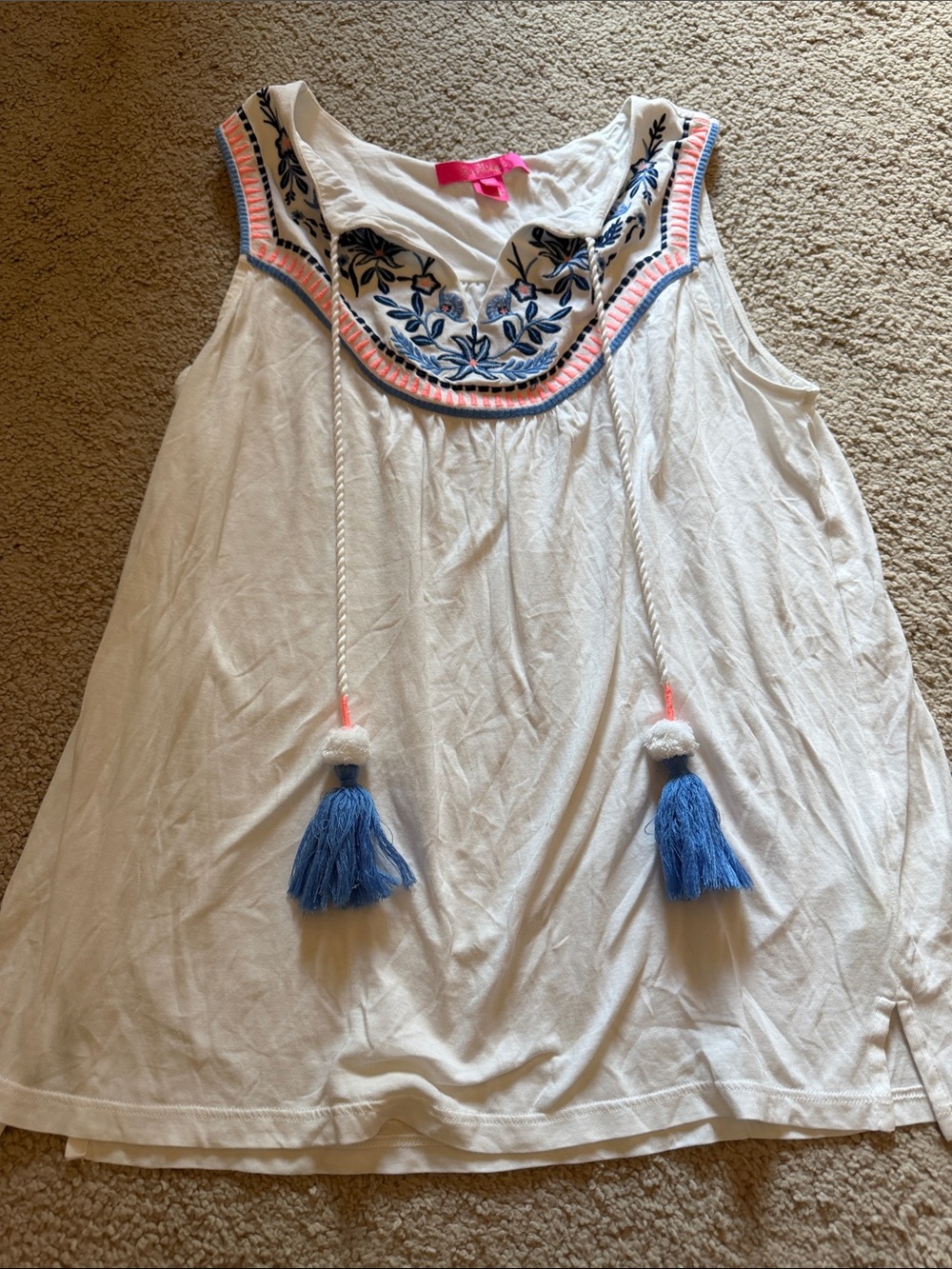 Lilly Pulitzer White Embroidered Tassel Tank Top